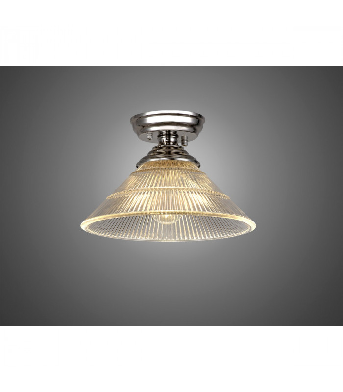 Dresden Flush Ceiling Lamp E27 With Cone 30cm Glass Shade Polished Nickel Clear-3