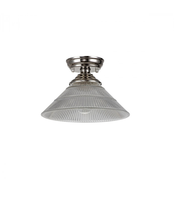 Dresden Flush Ceiling Lamp E27 With Cone 30cm Glass Shade Polished Nickel Clear-7