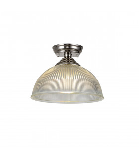 Dresden Flush Ceiling Lamp E27 With Dome 30cm Glass Shade Polished Nickel Clear-1