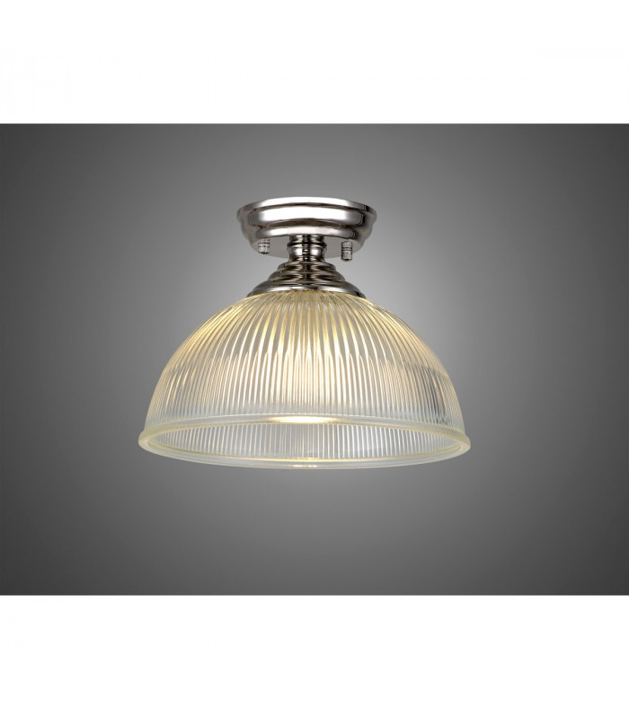 Dresden Flush Ceiling Lamp E27 With Dome 30cm Glass Shade Polished Nickel Clear-3