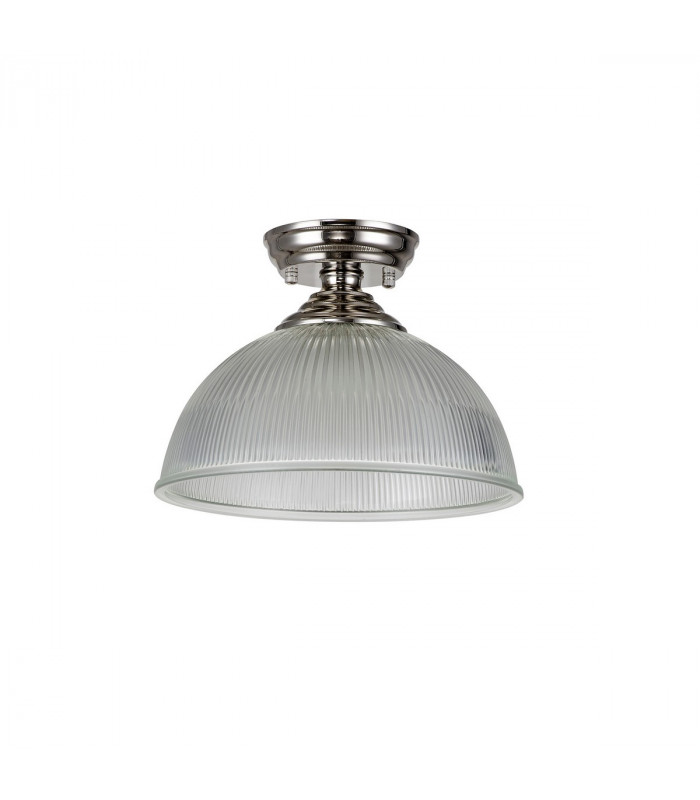 Dresden Flush Ceiling Lamp E27 With Dome 30cm Glass Shade Polished Nickel Clear-7