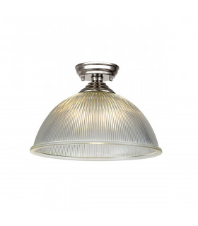 Dresden Flush Ceiling Lamp E27 With Dome 38cm Glass Shade Polished Nickel Clear-1