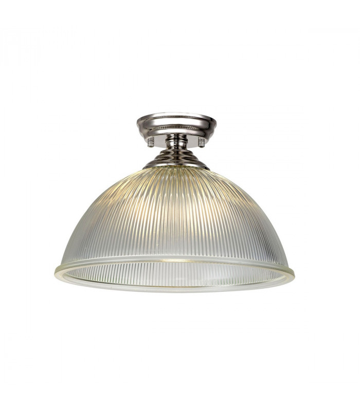 Dresden Flush Ceiling Lamp E27 With Dome 38cm Glass Shade Polished Nickel Clear-1