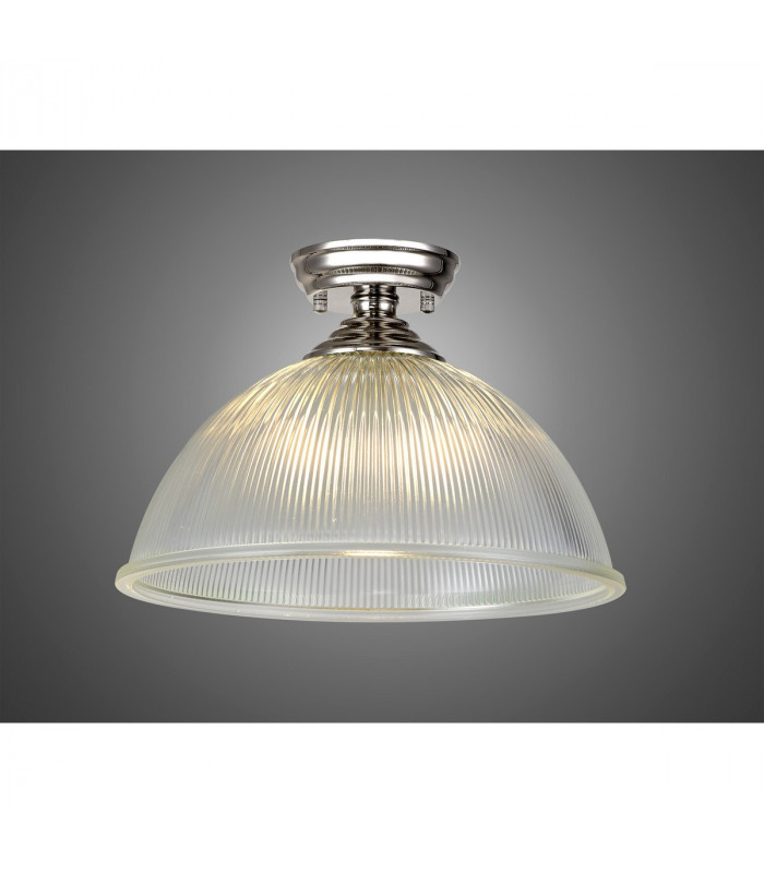 Dresden Flush Ceiling Lamp E27 With Dome 38cm Glass Shade Polished Nickel Clear-3