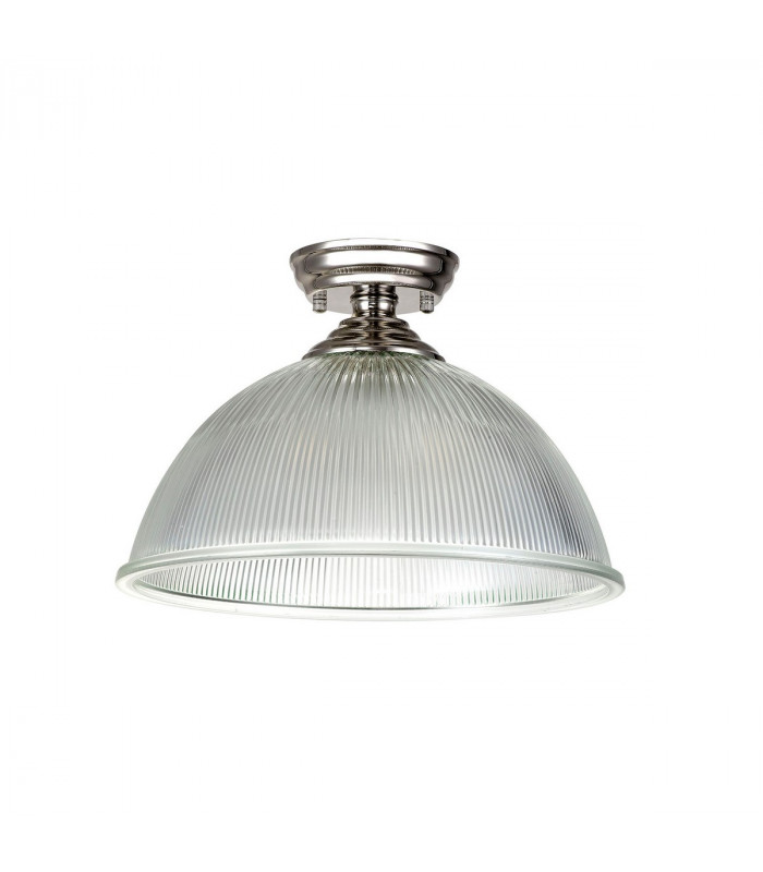 Dresden Flush Ceiling Lamp E27 With Dome 38cm Glass Shade Polished Nickel Clear-7