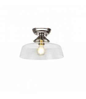 Dresden Flush Ceiling Lamp E27 With Flat Round 30cm Glass Shade Polished Nickel Clear-1