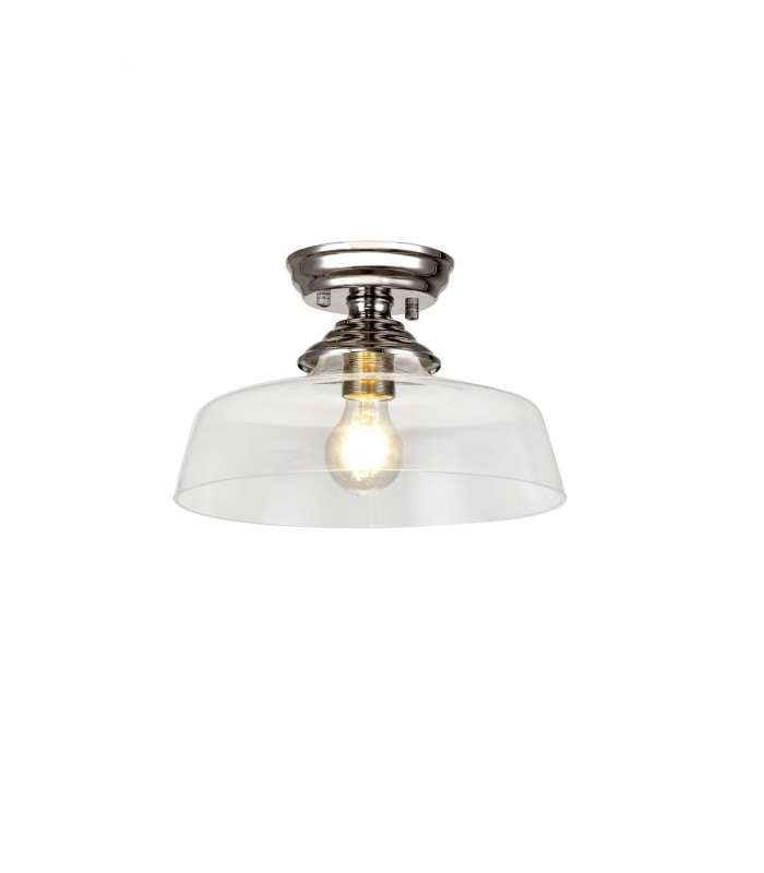 Dresden Flush Ceiling Lamp E27 With Flat Round 30cm Glass Shade Polished Nickel Clear-1