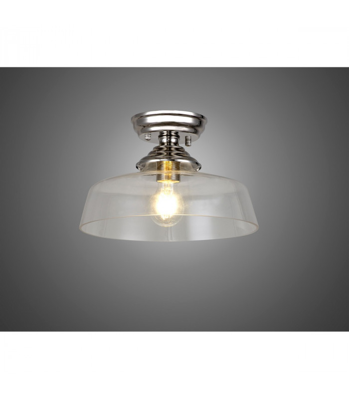 Dresden Flush Ceiling Lamp E27 With Flat Round 30cm Glass Shade Polished Nickel Clear-3