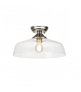 Dresden Flush Ceiling Lamp E27 With Flat Round 38cm Glass Shade Polished Nickel Clear-1