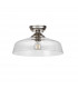 Dresden Flush Ceiling Lamp E27 With Flat Round 38cm Glass Shade Polished Nickel Clear-4
