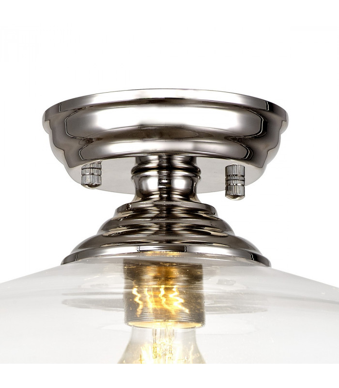 Dresden Flush Ceiling Lamp E27 With Flat Round 38cm Glass Shade Polished Nickel Clear-5