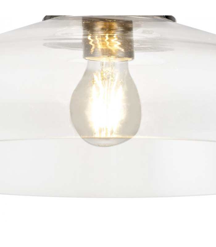 Dresden Flush Ceiling Lamp E27 With Flat Round 38cm Glass Shade Polished Nickel Clear-6