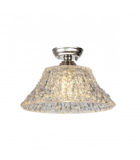 Dresden Flush Ceiling Lamp E27 With Round 38cm Patterned Glass Shade Polished Nickel Clear-1