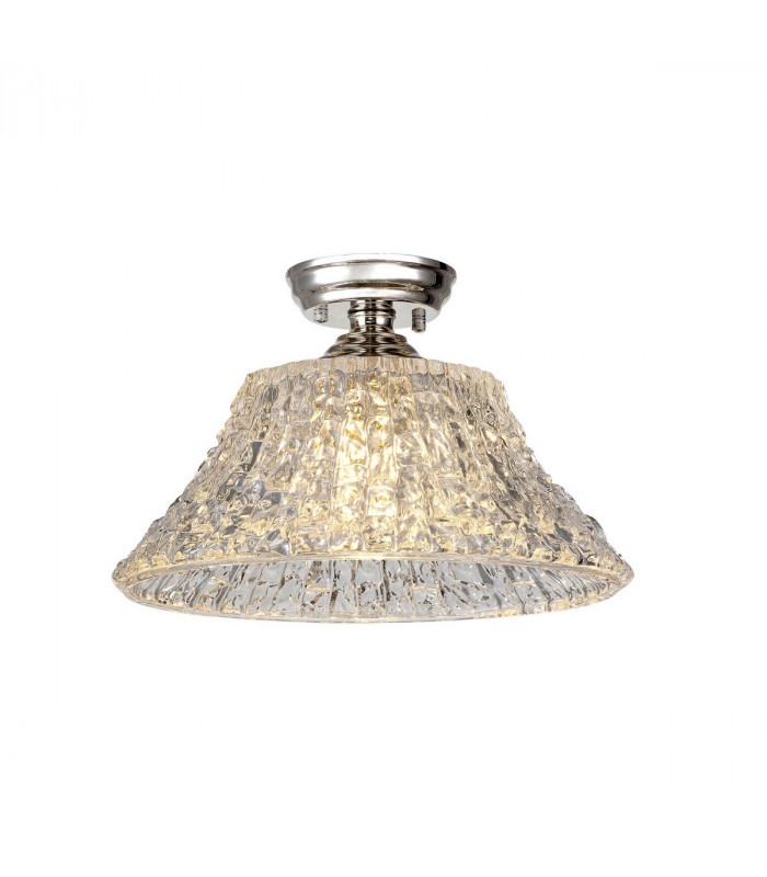 Dresden Flush Ceiling Lamp E27 With Round 38cm Patterned Glass Shade Polished Nickel Clear-1