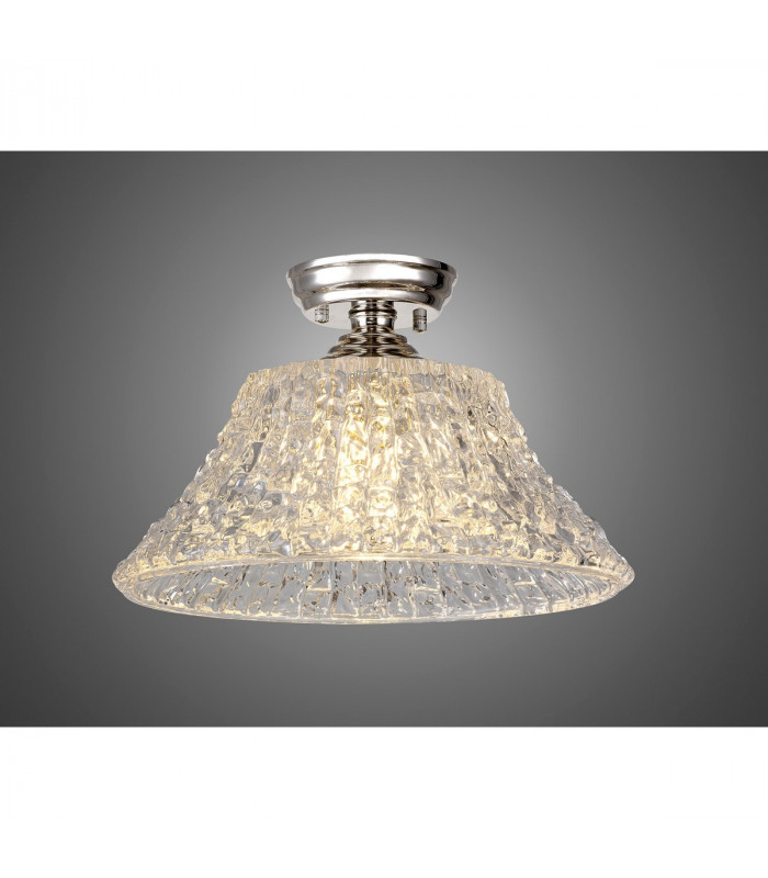 Dresden Flush Ceiling Lamp E27 With Round 38cm Patterned Glass Shade Polished Nickel Clear-3