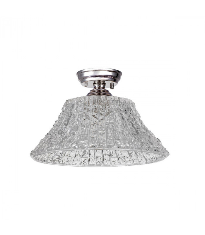 Dresden Flush Ceiling Lamp E27 With Round 38cm Patterned Glass Shade Polished Nickel Clear-7