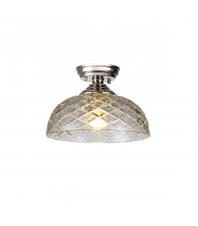 Dresden Flush Ceiling Lamp E27 With Flat Round 30cm Patterned Glass Shade Polished Nickel Clear-1