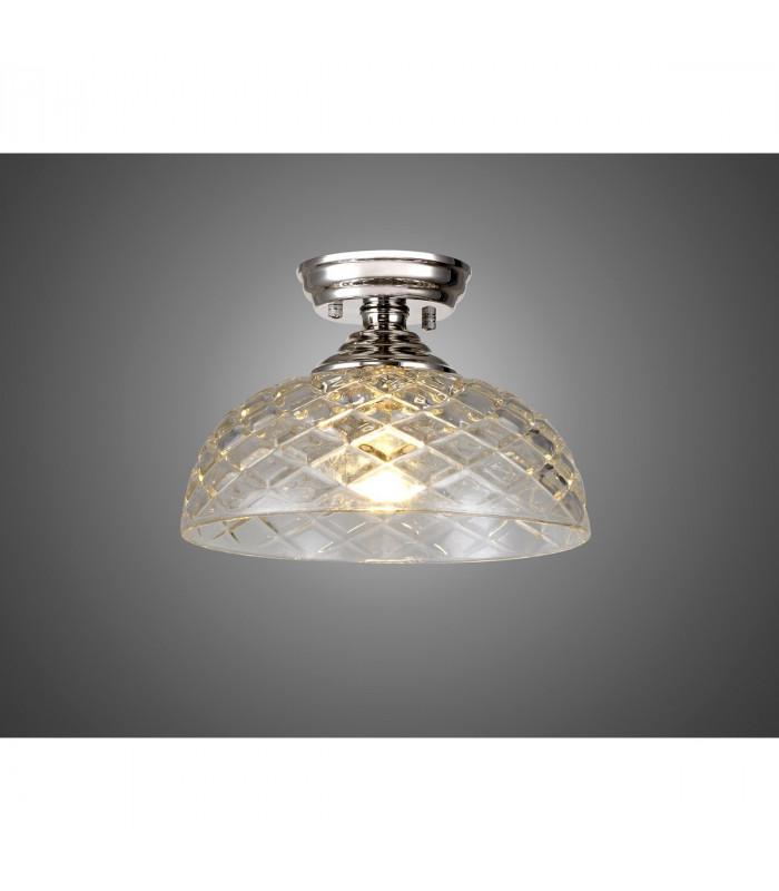 Dresden Flush Ceiling Lamp E27 With Flat Round 30cm Patterned Glass Shade Polished Nickel Clear-3