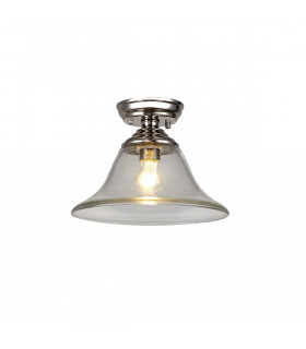 Dresden Flush Ceiling Lamp E27 With Smooth Bell 30cm Glass Shade Polished Nickel Clear-1