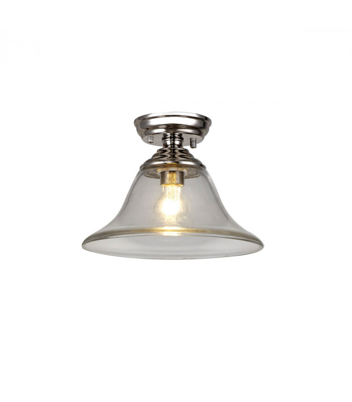 Dresden Flush Ceiling Lamp E27 With Smooth Bell 30cm Glass Shade Polished Nickel Clear-1