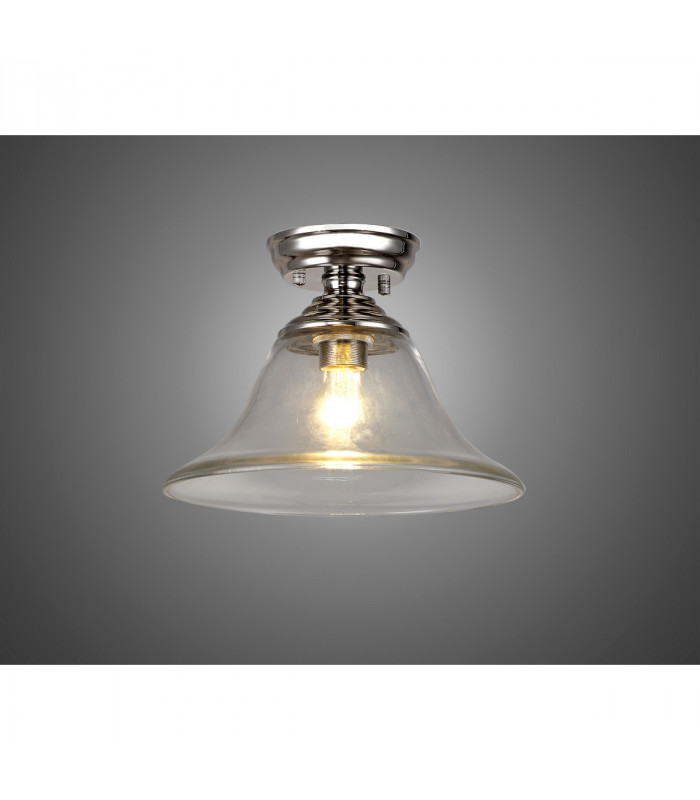 Dresden Flush Ceiling Lamp E27 With Smooth Bell 30cm Glass Shade Polished Nickel Clear-3