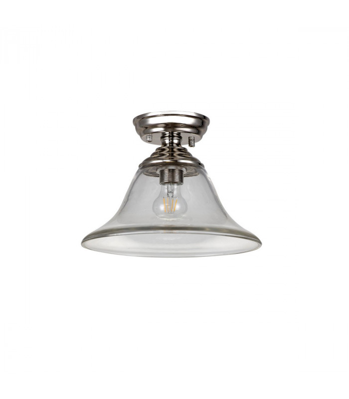 Dresden Flush Ceiling Lamp E27 With Smooth Bell 30cm Glass Shade Polished Nickel Clear-7
