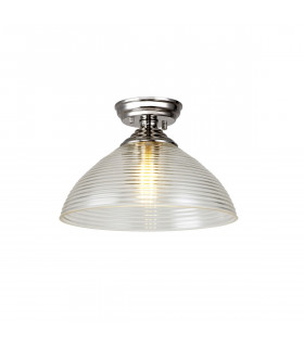 Dresden Flush Ceiling Lamp E27 With Round 33.5cm Prismatic Effect Glass Shade Polished Nickel Clear-1