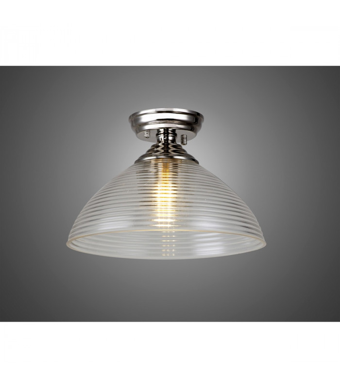 Dresden Flush Ceiling Lamp E27 With Round 33.5cm Prismatic Effect Glass Shade Polished Nickel Clear-3