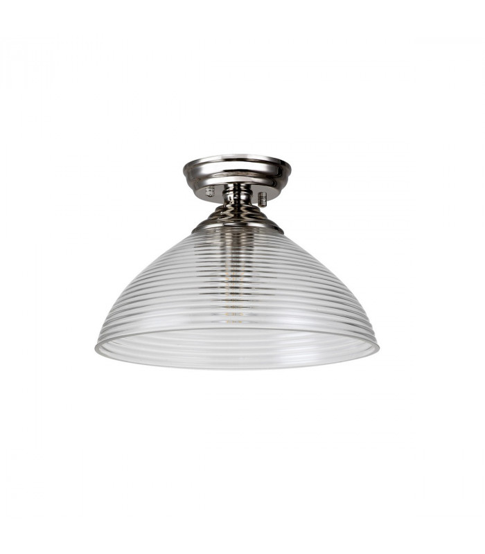 Dresden Flush Ceiling Lamp E27 With Round 33.5cm Prismatic Effect Glass Shade Polished Nickel Clear-7