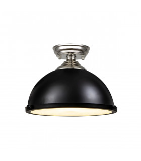 Dresden Flush Ceiling Lamp E27 With Round 31cm Metal Shade Polished Nickel Matt Black Frosted White-1