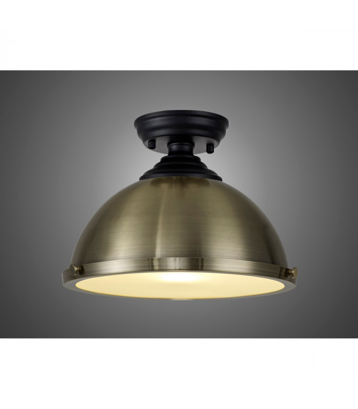 Dresden Flush Ceiling Lamp E27 With Round 31cm Metal Shade Matt Black Antique Brass Frosted White-3