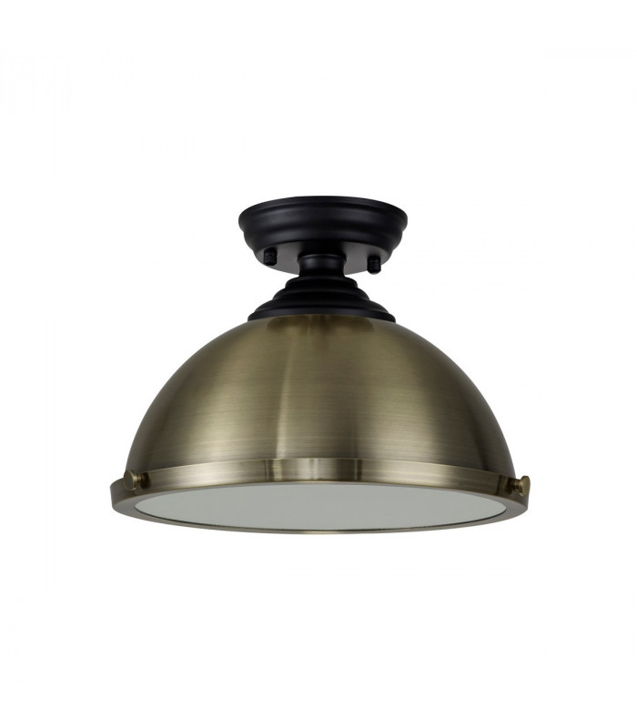 Dresden Flush Ceiling Lamp E27 With Round 31cm Metal Shade Matt Black Antique Brass Frosted White-7