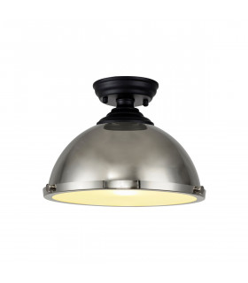 Dresden Flush Ceiling Lamp E27 With Round 31cm Metal Shade Matt Black Polished Nickel Frosted White-1