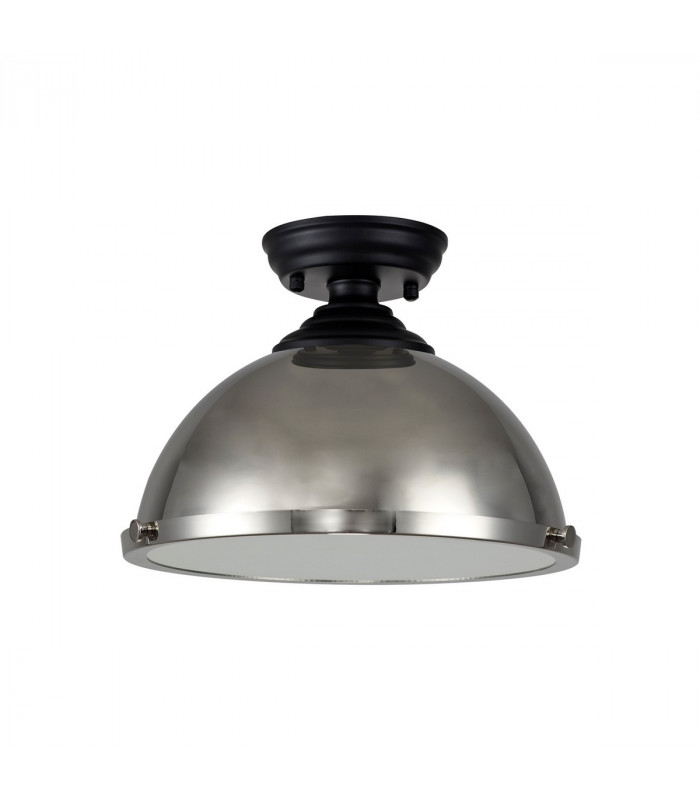 Dresden Flush Ceiling Lamp E27 With Round 31cm Metal Shade Matt Black Polished Nickel Frosted White-7