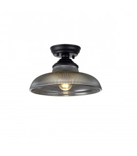 Dresden Flush Ceiling Lamp E27 With Round 30cm Glass Shade Matt Black Smoked-1