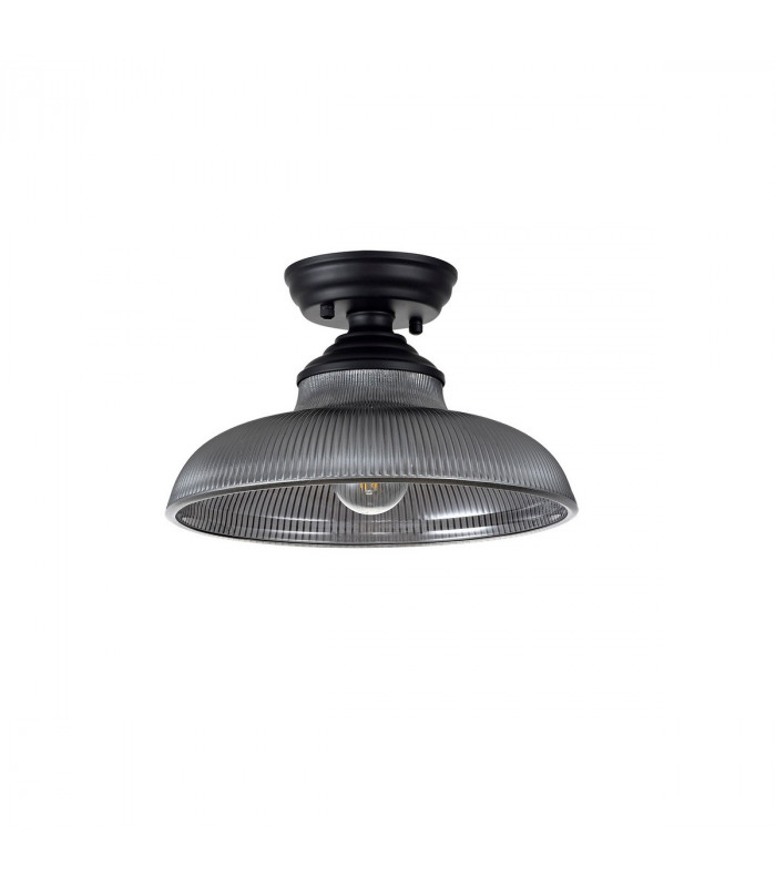 Dresden Flush Ceiling Lamp E27 With Round 30cm Glass Shade Matt Black Smoked-7