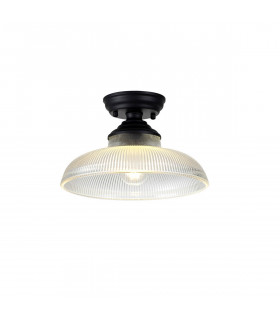 Dresden Flush Ceiling Lamp E27 With Round 30cm Glass Shade Matt Black Clear-1