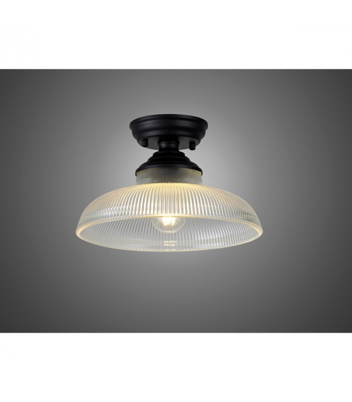 Dresden Flush Ceiling Lamp E27 With Round 30cm Glass Shade Matt Black Clear-3