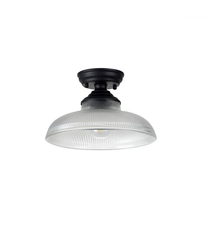 Dresden Flush Ceiling Lamp E27 With Round 30cm Glass Shade Matt Black Clear-7