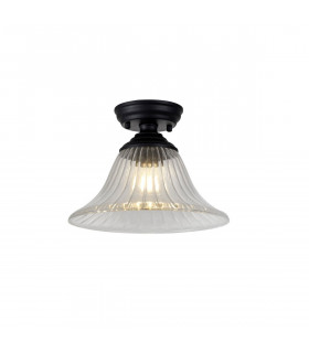 Dresden Flush Ceiling Lamp E27 With Bell 30cm Glass Shade Matt Black Clear-1