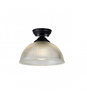 Dresden Flush Ceiling Lamp E27 With Dome 30cm Glass Shade Matt Black Clear-1