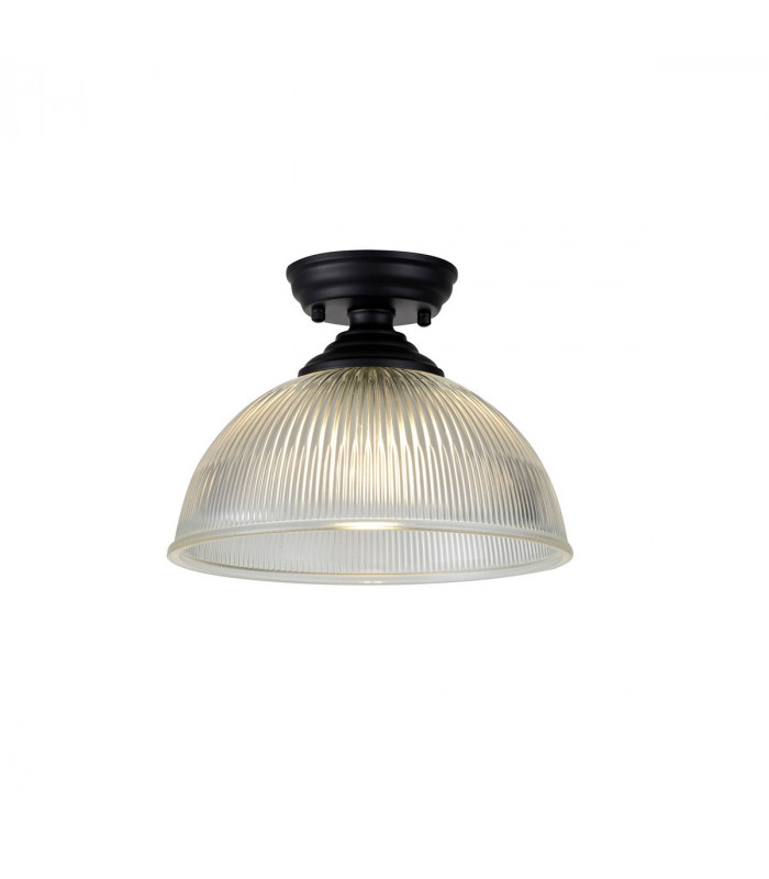 Dresden Flush Ceiling Lamp E27 With Dome 30cm Glass Shade Matt Black Clear-1