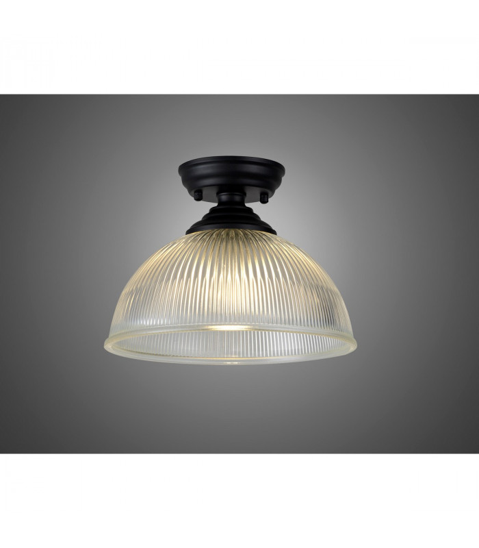 Dresden Flush Ceiling Lamp E27 With Dome 30cm Glass Shade Matt Black Clear-3