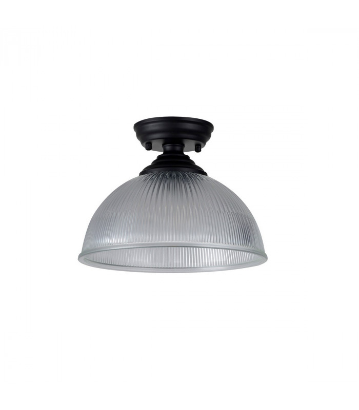 Dresden Flush Ceiling Lamp E27 With Dome 30cm Glass Shade Matt Black Clear-7