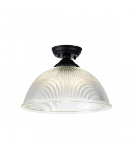 Dresden Flush Ceiling Lamp E27 With Dome 38cm Glass Shade Matt Black Clear-1