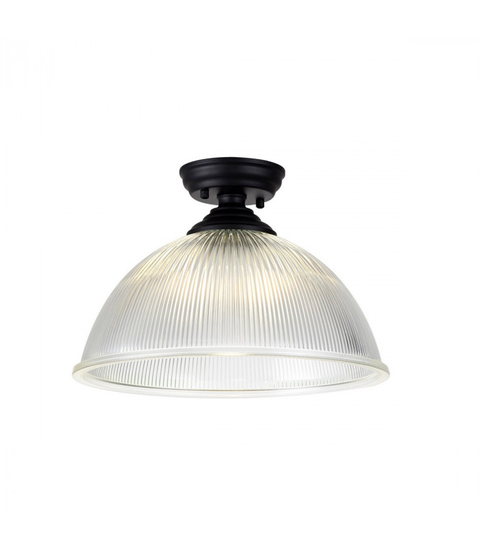 Dresden Flush Ceiling Lamp E27 With Dome 38cm Glass Shade Matt Black Clear-1