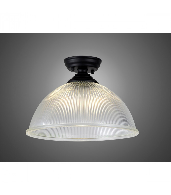 Dresden Flush Ceiling Lamp E27 With Dome 38cm Glass Shade Matt Black Clear-3