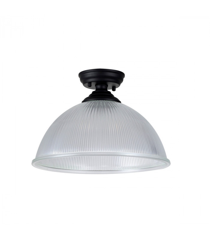 Dresden Flush Ceiling Lamp E27 With Dome 38cm Glass Shade Matt Black Clear-7