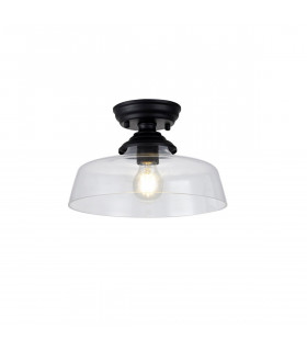 Dresden Flush Ceiling Lamp E27 With Flat Round 30cm Glass Shade Matt Black Clear-1