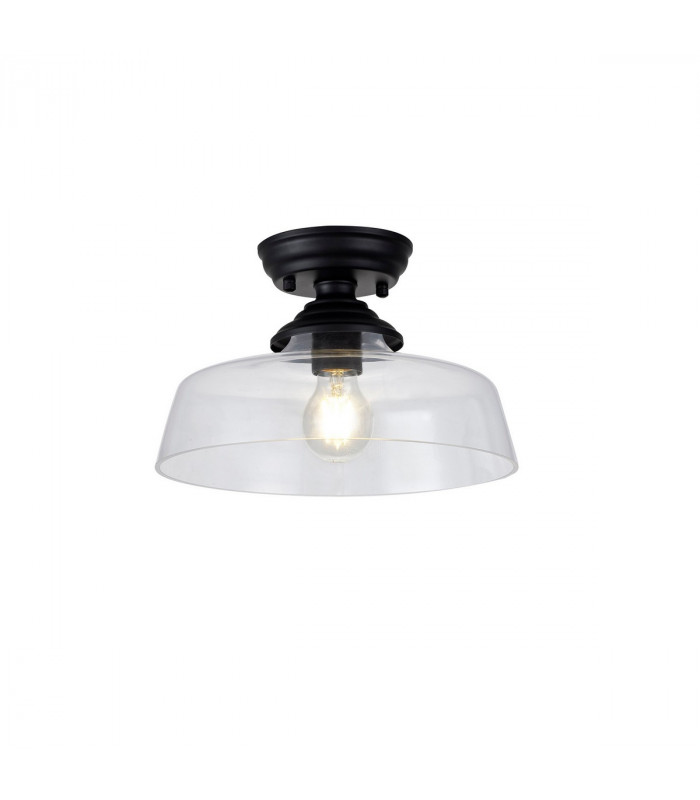 Dresden Flush Ceiling Lamp E27 With Flat Round 30cm Glass Shade Matt Black Clear-1
